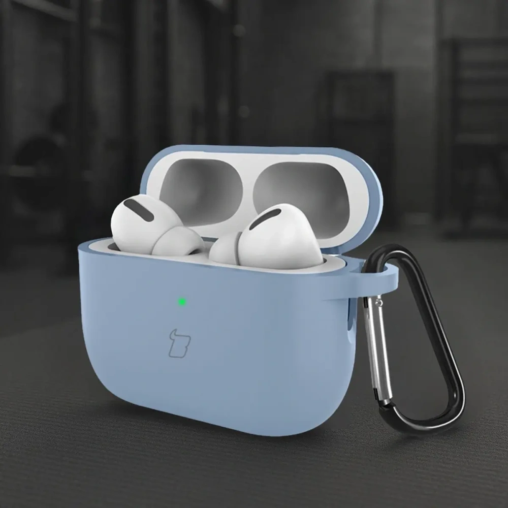 Silikonowe etui z karabińczykiem Bizon Case Headphone Silicone do AirPods Pro 3 szarobłękitne