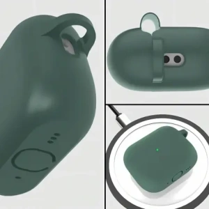Silikonowe etui z karabińczykiem Bizon Case Headphone Silicone do AirPods Pro 3 ciemnozielone