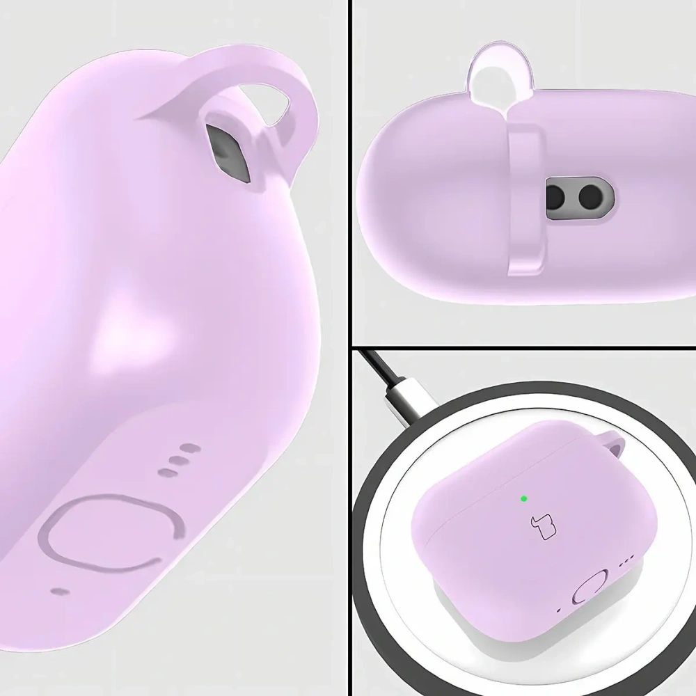 Silikonowe etui z karabińczykiem Bizon Case Headphone Silicone do AirPods Pro 3 liliowe
