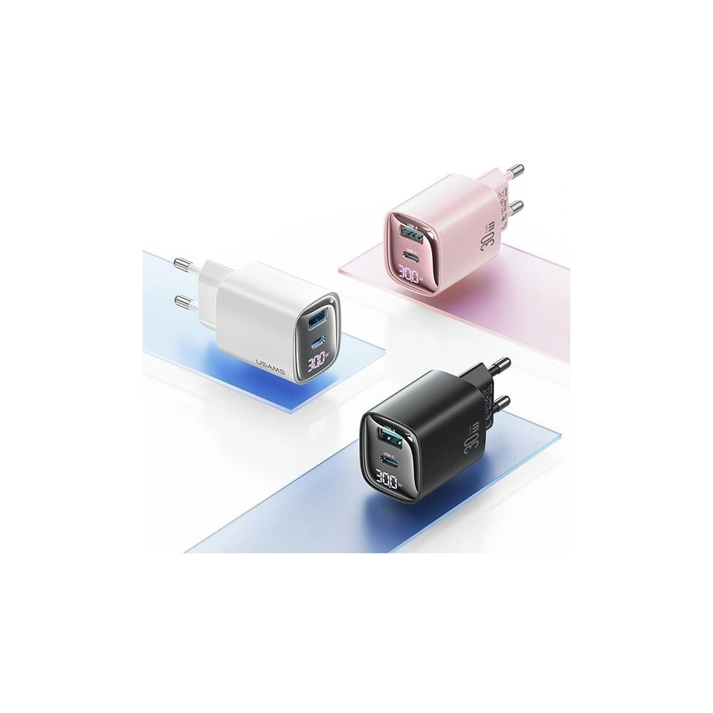 [CR] Ładowarka sieciowa USAMS CC229 USB-A, USB-C 30W GaN Fast Charging XC Series czarny/black