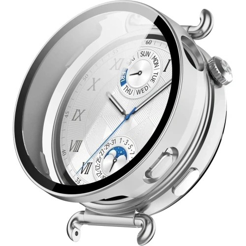 Etui ze szkłem do zegarka Bizon Case+Glass Watch do Huawei Watch GT6 41mm satynowo srebrne