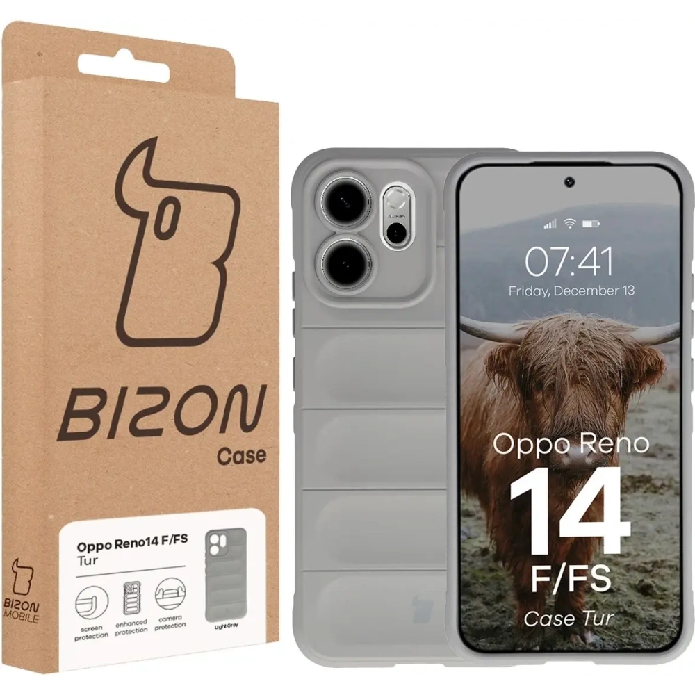 Pancerne etui Bizon Case Tur do Oppo Reno 14 F / 14 FS jasnoszare