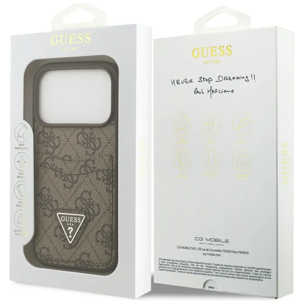 Etui Guess 4G Double Card Triangle do Apple iPhone 17 Pro brązowy