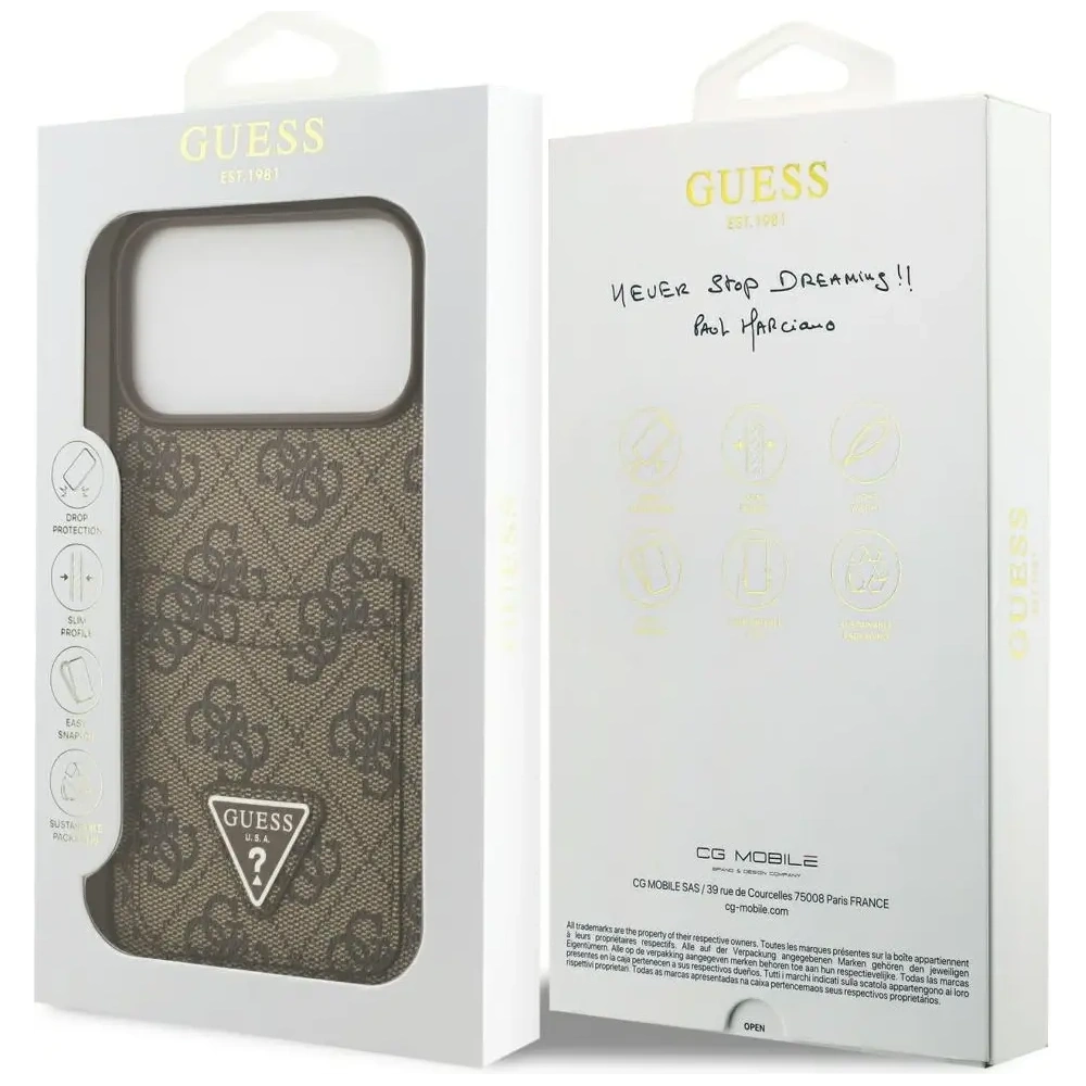 Etui Guess 4G Double Card Triangle do Apple iPhone 17 Pro Max brązowy