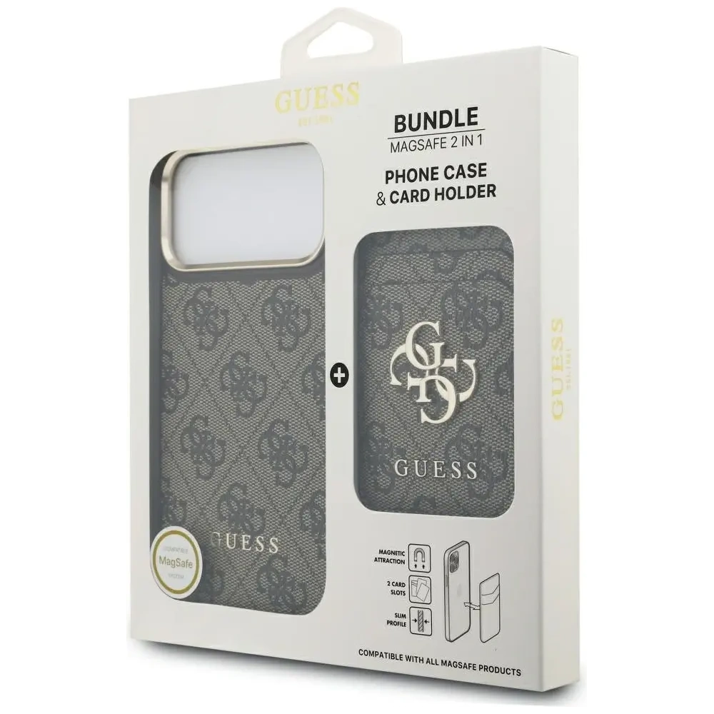 Etui Guess 4G z portfelem MagSafe do Apple iPhone 17 Pro Max brązowy