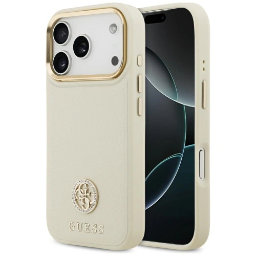 Etui Guess Grained Strass Logo MagSafe do Apple iPhone 17 Pro beżowy