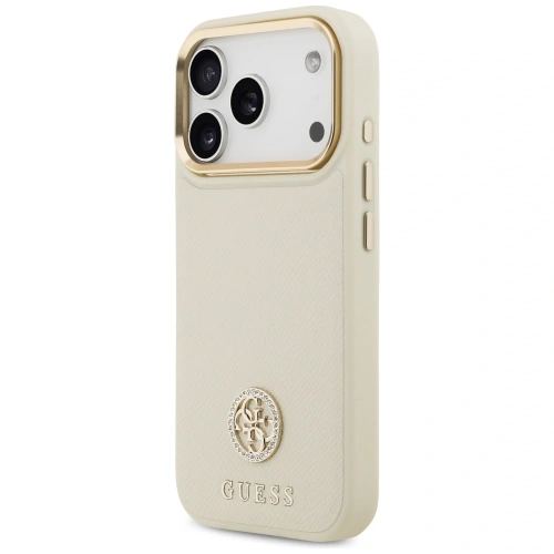 Etui Guess Grained Strass Logo MagSafe do Apple iPhone 17 Pro beżowy