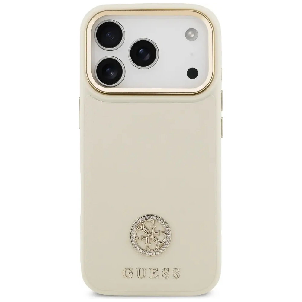 Etui Guess Grained Strass Logo MagSafe do Apple iPhone 17 Pro beżowy