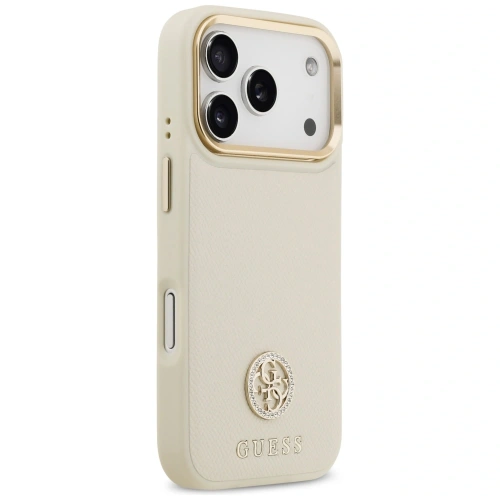 Etui Guess Grained Strass Logo MagSafe do Apple iPhone 17 Pro beżowy