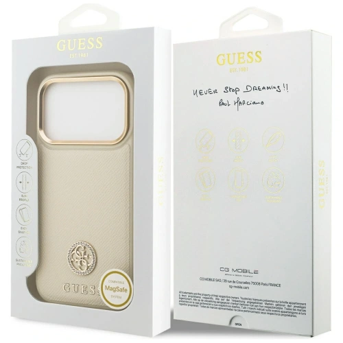 Etui Guess Grained Strass Logo MagSafe do Apple iPhone 17 Pro beżowy
