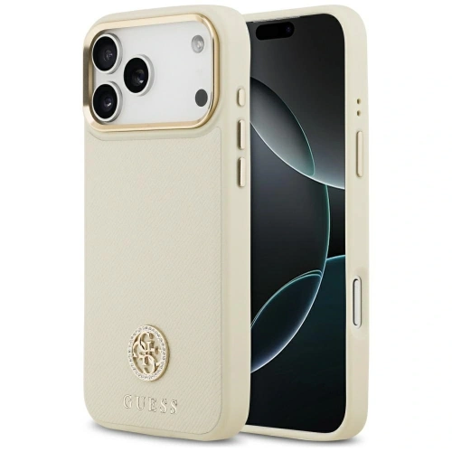 Etui Guess Grained Strass Logo MagSafe do Apple iPhone 17 Pro Max beżowy