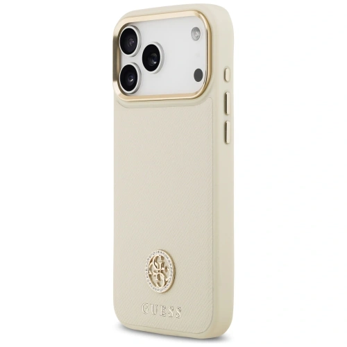 Etui Guess Grained Strass Logo MagSafe do Apple iPhone 17 Pro Max beżowy