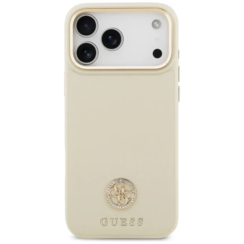 Etui Guess Grained Strass Logo MagSafe do Apple iPhone 17 Pro Max beżowy