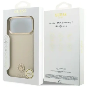 Etui Guess Grained Strass Logo MagSafe do Apple iPhone 17 Pro Max beżowy
