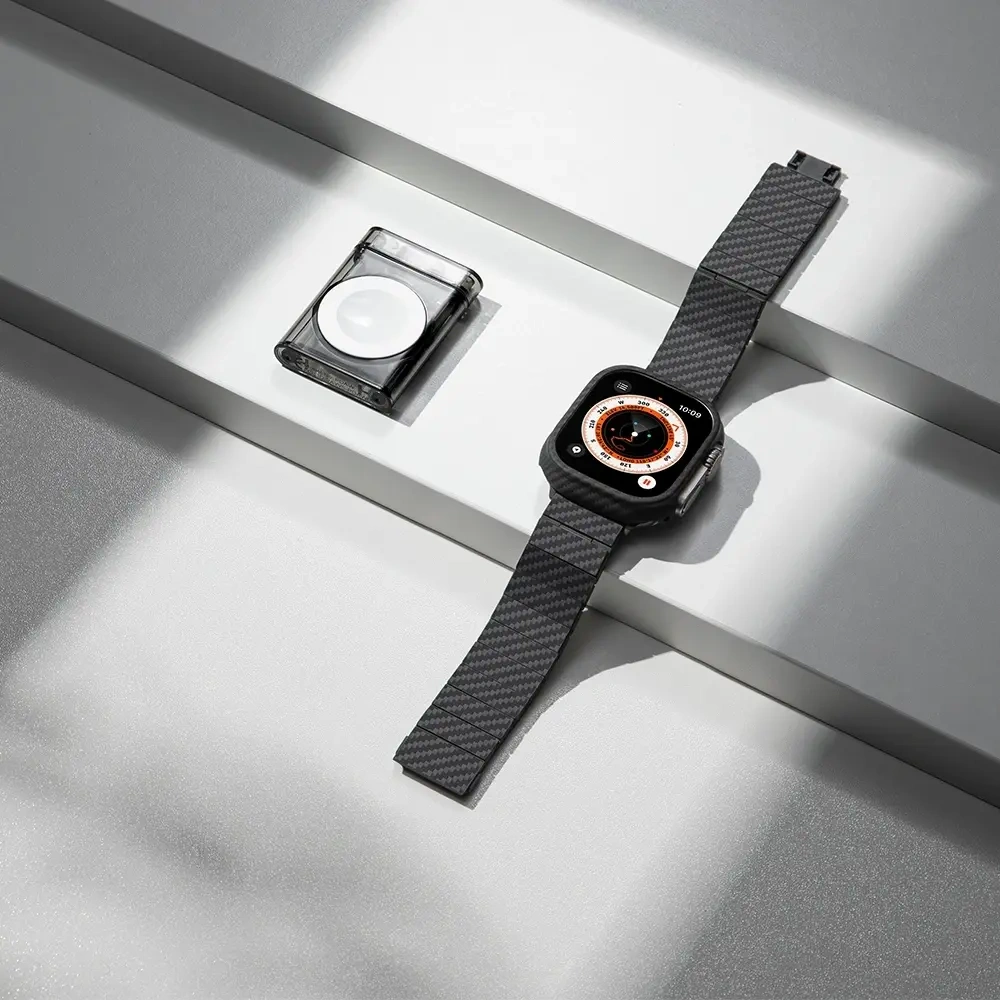 Pasek PITAKA Carbon Fiber Modern do Apple Watch 1/2/3/4/5/6/7/8/9/10/11/SE/SE 3/Ultra/Ultra 2/Ultra 3 czarno szary