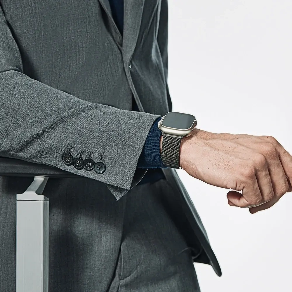 Pasek PITAKA Carbon Fiber Modern do Apple Watch 1/2/3/4/5/6/7/8/9/10/11/SE/SE 3/Ultra/Ultra 2/Ultra 3 czarno szary