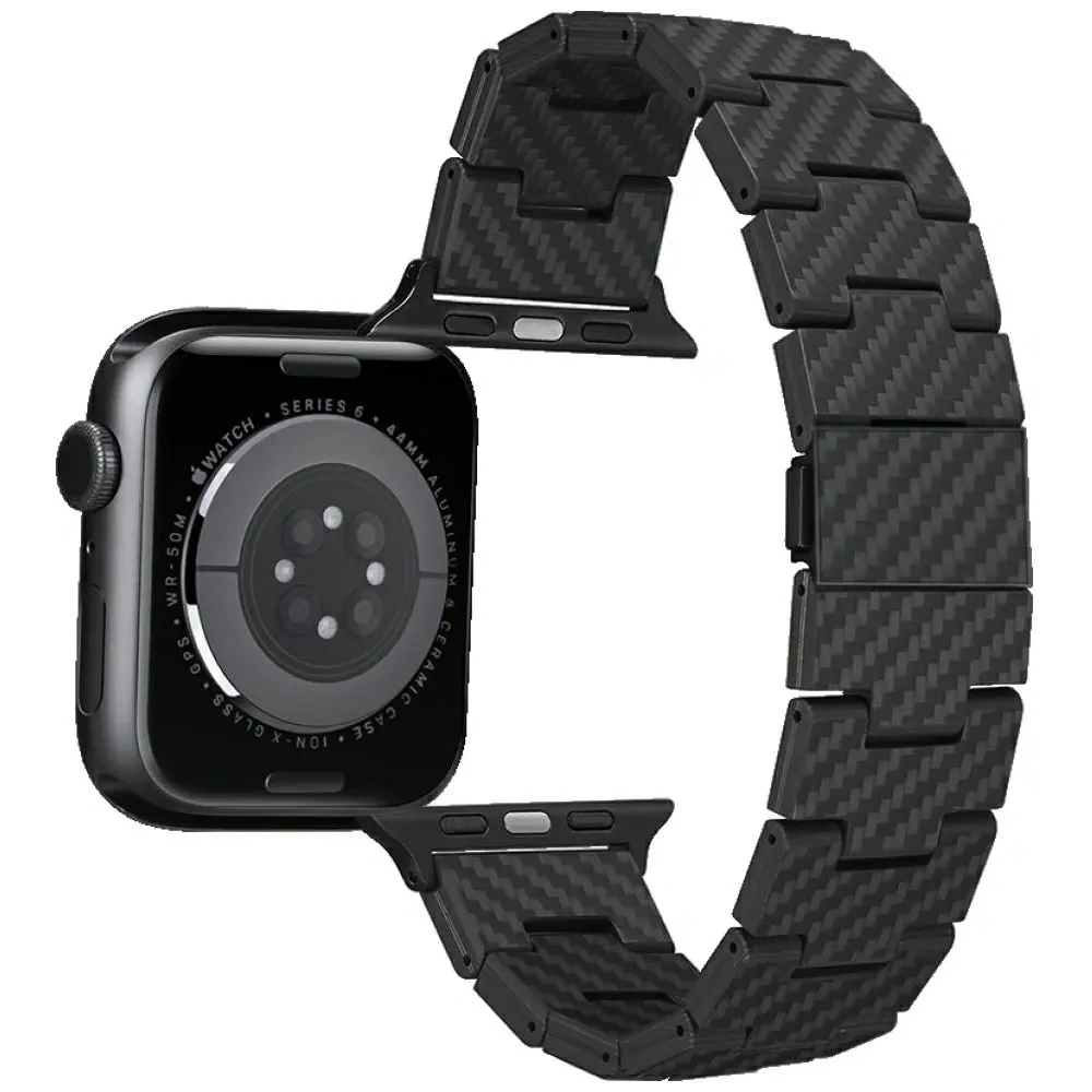 Pasek PITAKA Carbon Fiber Retro do Apple Watch 1/2/3/4/5/6/7/8/9/10/11/SE/SE 3/Ultra/Ultra 2/Ultra 3 czarno szary