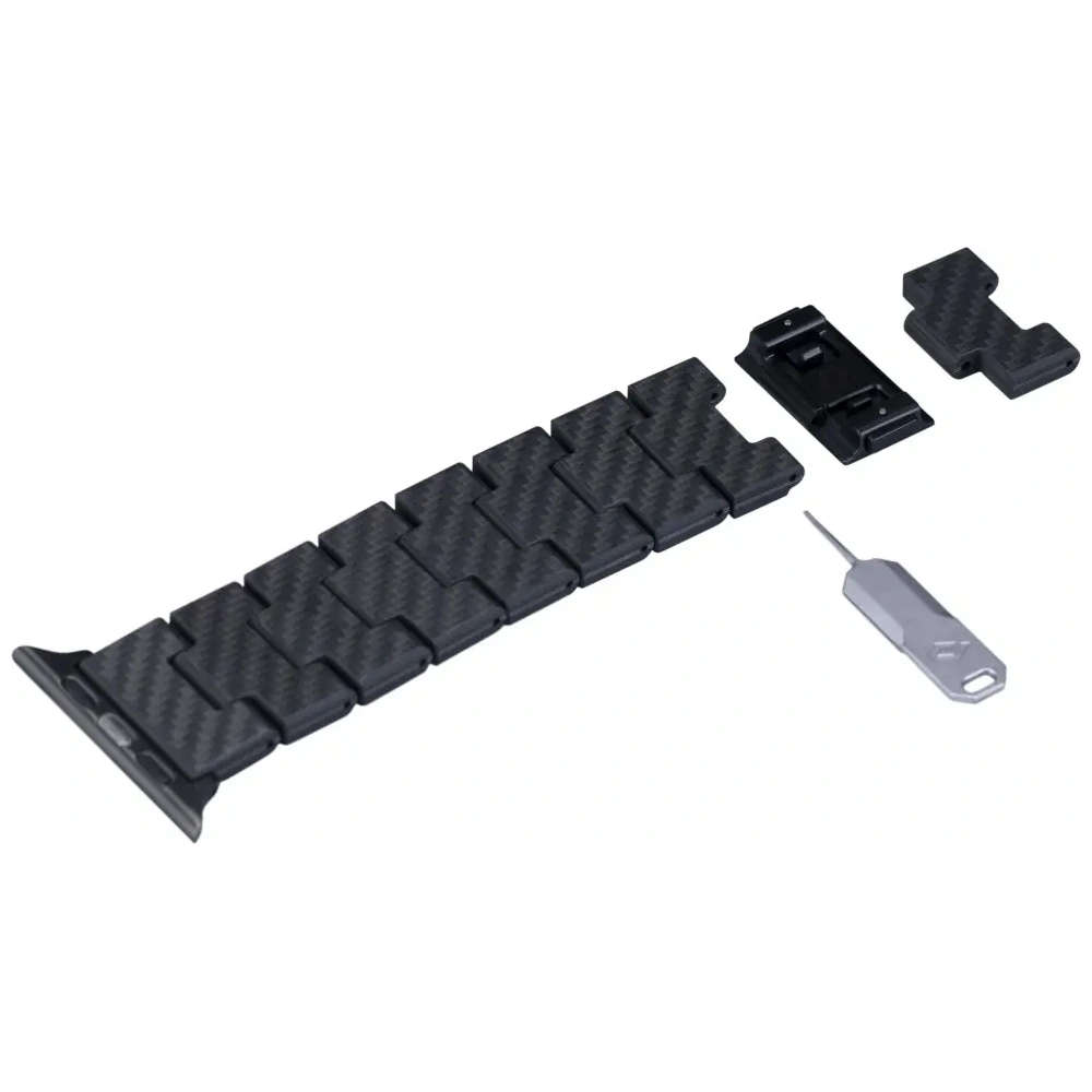 Pasek PITAKA Carbon Fiber Retro do Apple Watch 1/2/3/4/5/6/7/8/9/10/11/SE/SE 3/Ultra/Ultra 2/Ultra 3 czarno szary