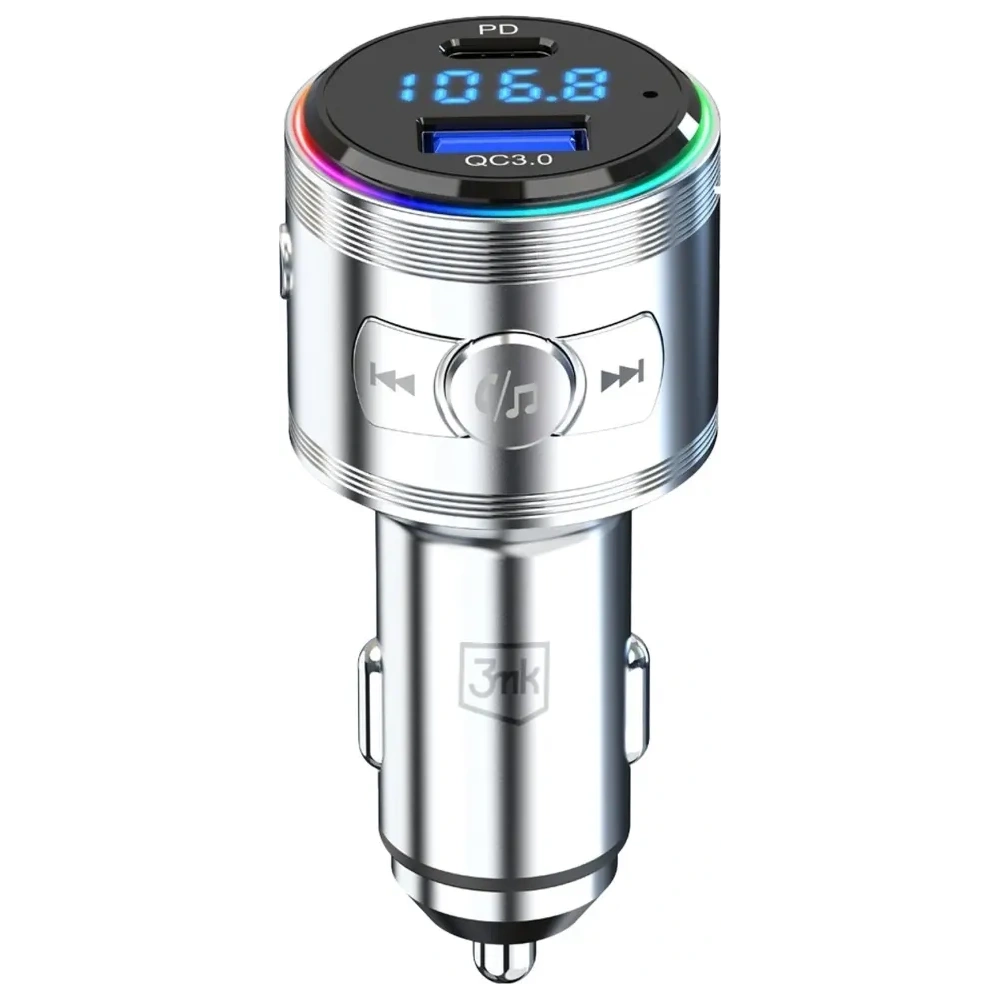 Ładowarka samochodowa 3MK Hyper Car Power Transmitter 48W QC PD PPS USB-C / USB-A z transmiterem audio srebrny