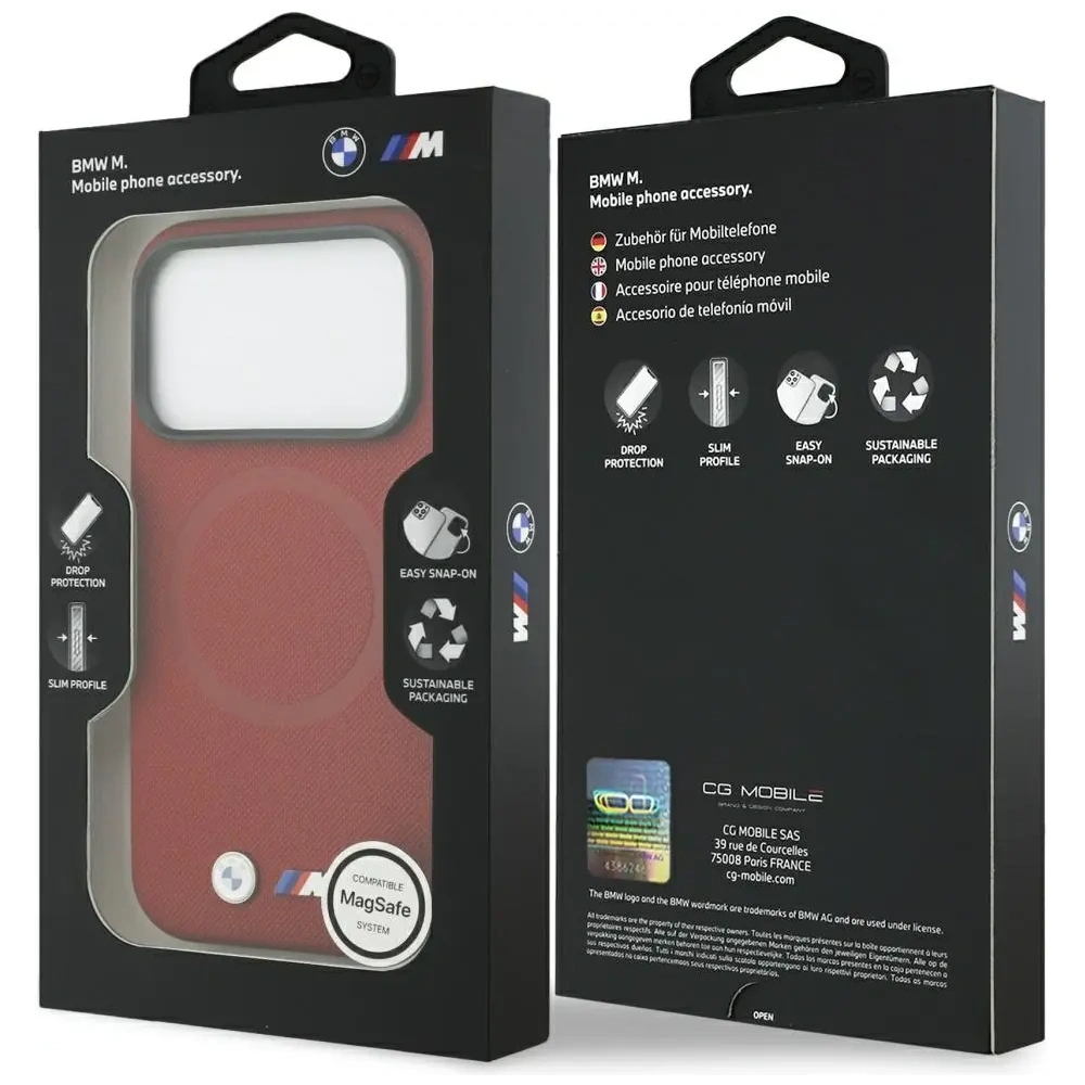 Etui BMW M FW Metal Logo MagSafe do Apple iPhone 17 Pro czerwony