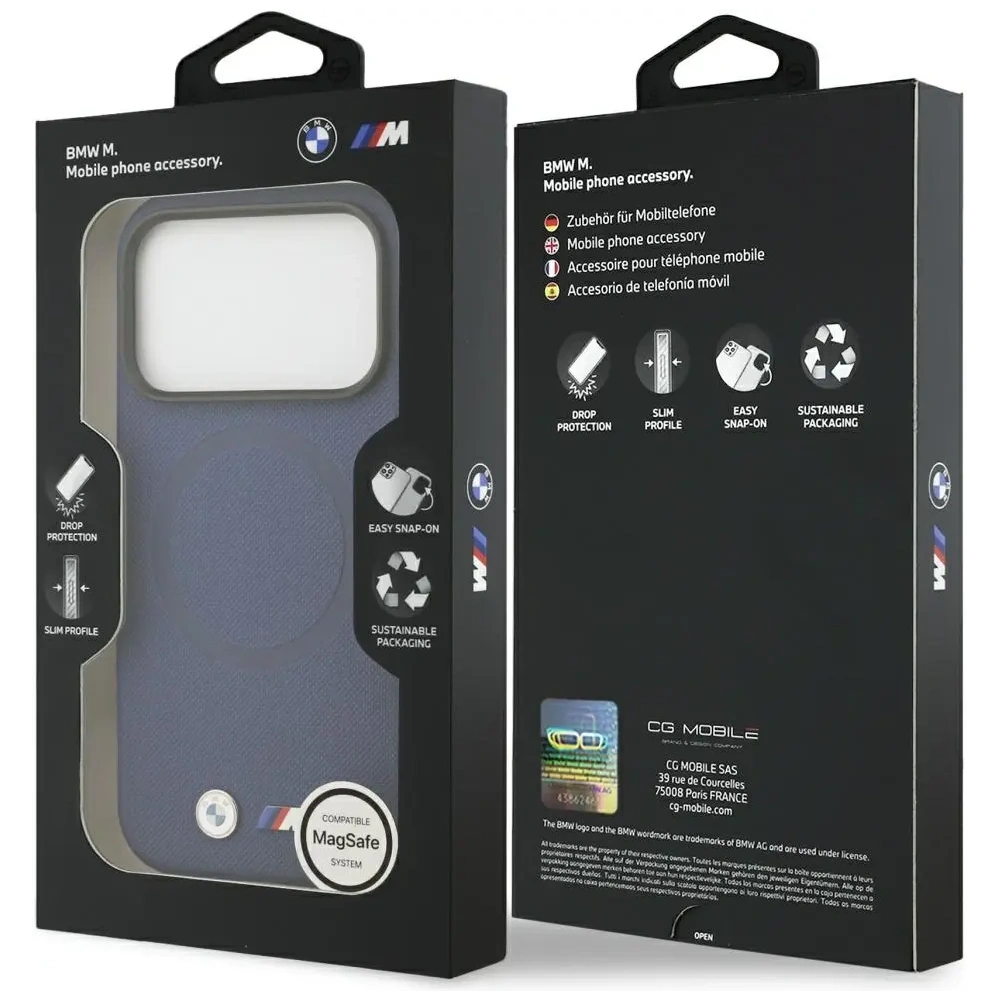 Etui BMW M FW Metal Logo MagSafe do Apple iPhone 17 Pro granatowy