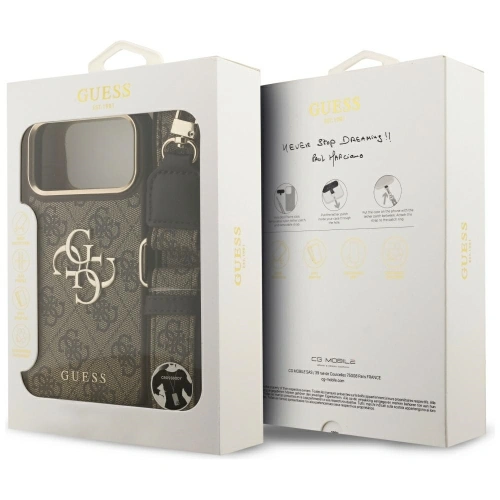 Etui Guess 4G Big 4G Classic Logo Big Strap Metal Buttons do Apple iPhone 17 Pro Max brązowy