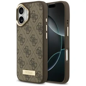 Etui Guess 4G Logo Plate MagSafe do Apple iPhone 17 brązowy