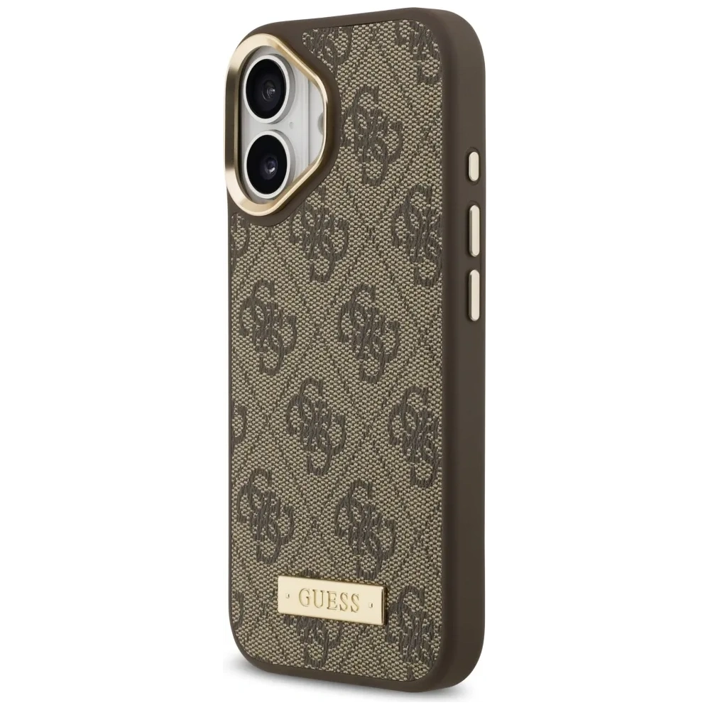 Etui Guess 4G Logo Plate MagSafe do Apple iPhone 17 brązowy