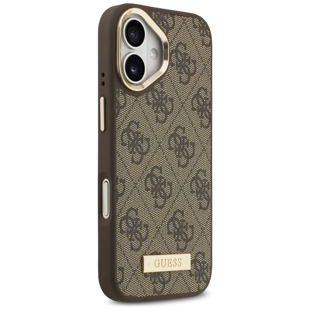 Etui Guess 4G Logo Plate MagSafe do Apple iPhone 17 brązowy