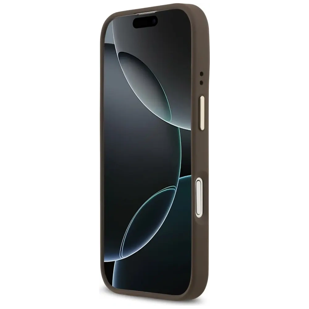 Etui Guess 4G Logo Plate MagSafe do Apple iPhone 17 brązowy