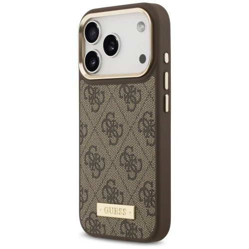 Etui Guess 4G Logo Plate MagSafe do Apple iPhone 17 Pro brązowy