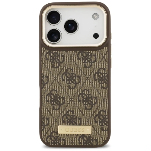 Etui Guess 4G Logo Plate MagSafe do Apple iPhone 17 Pro brązowy