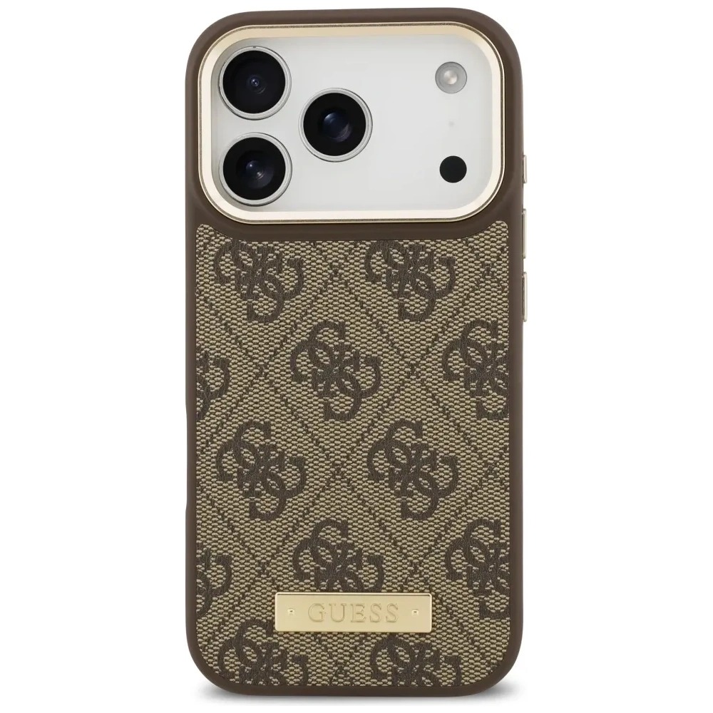 Etui Guess 4G Logo Plate MagSafe do Apple iPhone 17 Pro brązowy