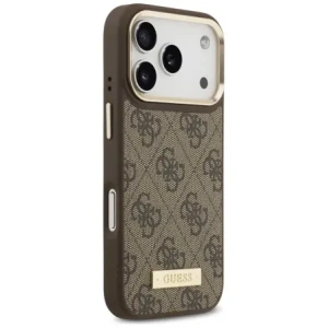 Etui Guess 4G Logo Plate MagSafe do Apple iPhone 17 Pro brązowy