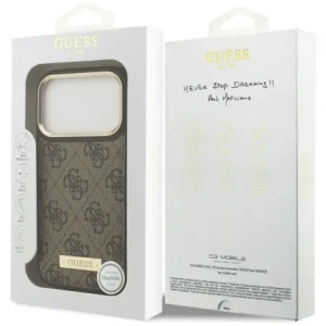 Etui Guess 4G Logo Plate MagSafe do Apple iPhone 17 Pro brązowy