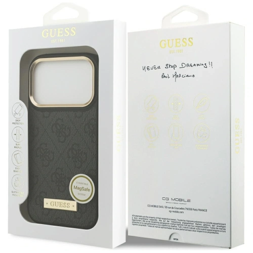 Etui Guess 4G Logo Plate MagSafe do Apple iPhone 17 Pro czarny
