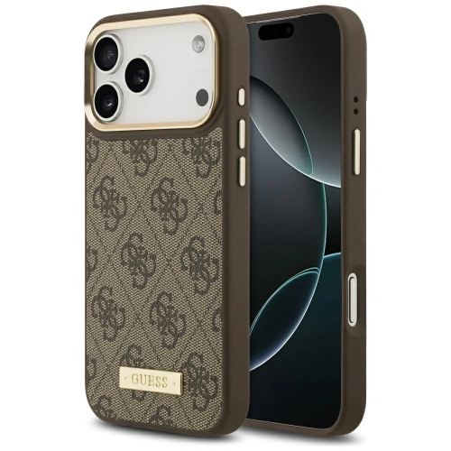 Etui Guess 4G Logo Plate MagSafe do Apple iPhone 17 Pro Max brązowy