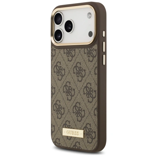 Etui Guess 4G Logo Plate MagSafe do Apple iPhone 17 Pro Max brązowy