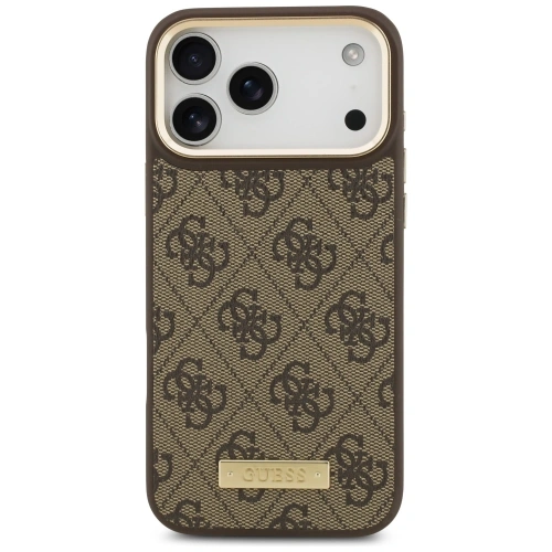 Etui Guess 4G Logo Plate MagSafe do Apple iPhone 17 Pro Max brązowy