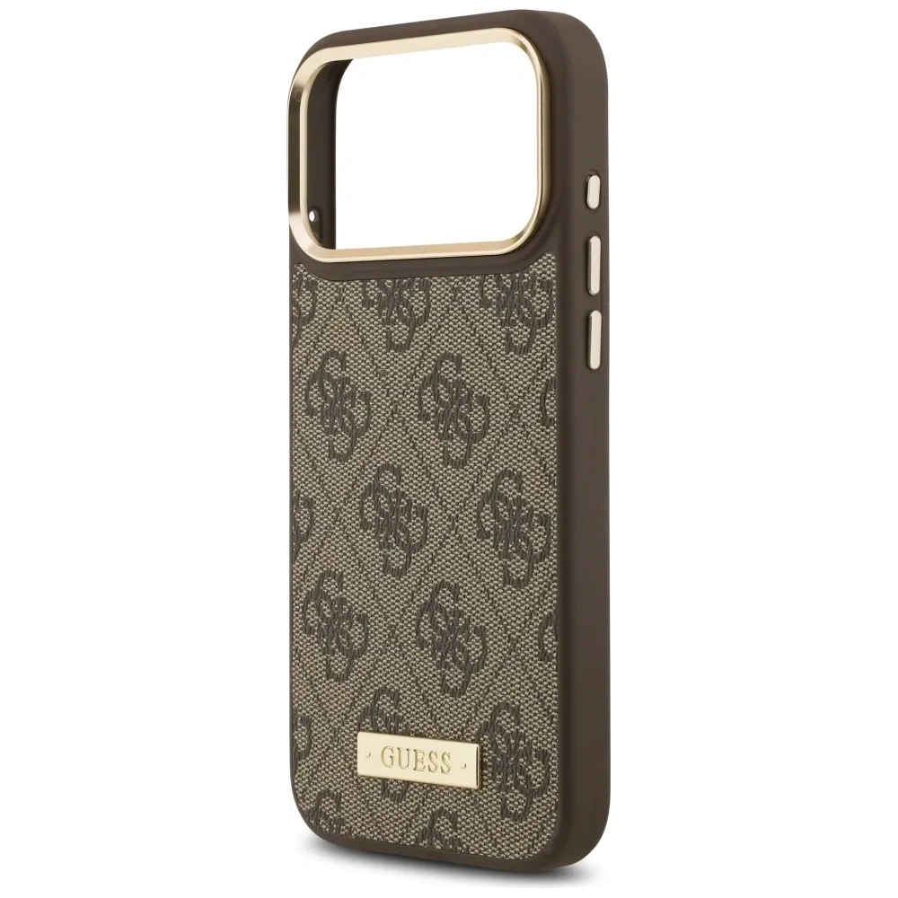 Etui Guess 4G Logo Plate MagSafe do Apple iPhone 17 Pro Max brązowy