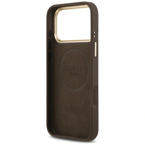 Etui Guess 4G Logo Plate MagSafe do Apple iPhone 17 Pro Max brązowy