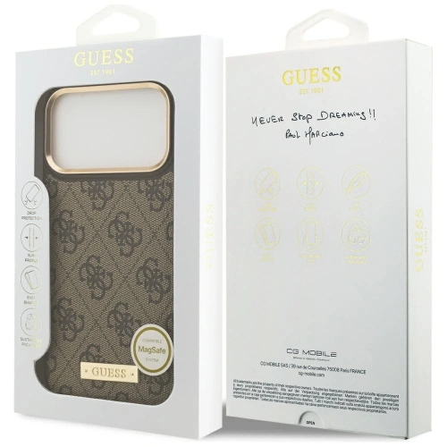 Etui Guess 4G Logo Plate MagSafe do Apple iPhone 17 Pro Max brązowy