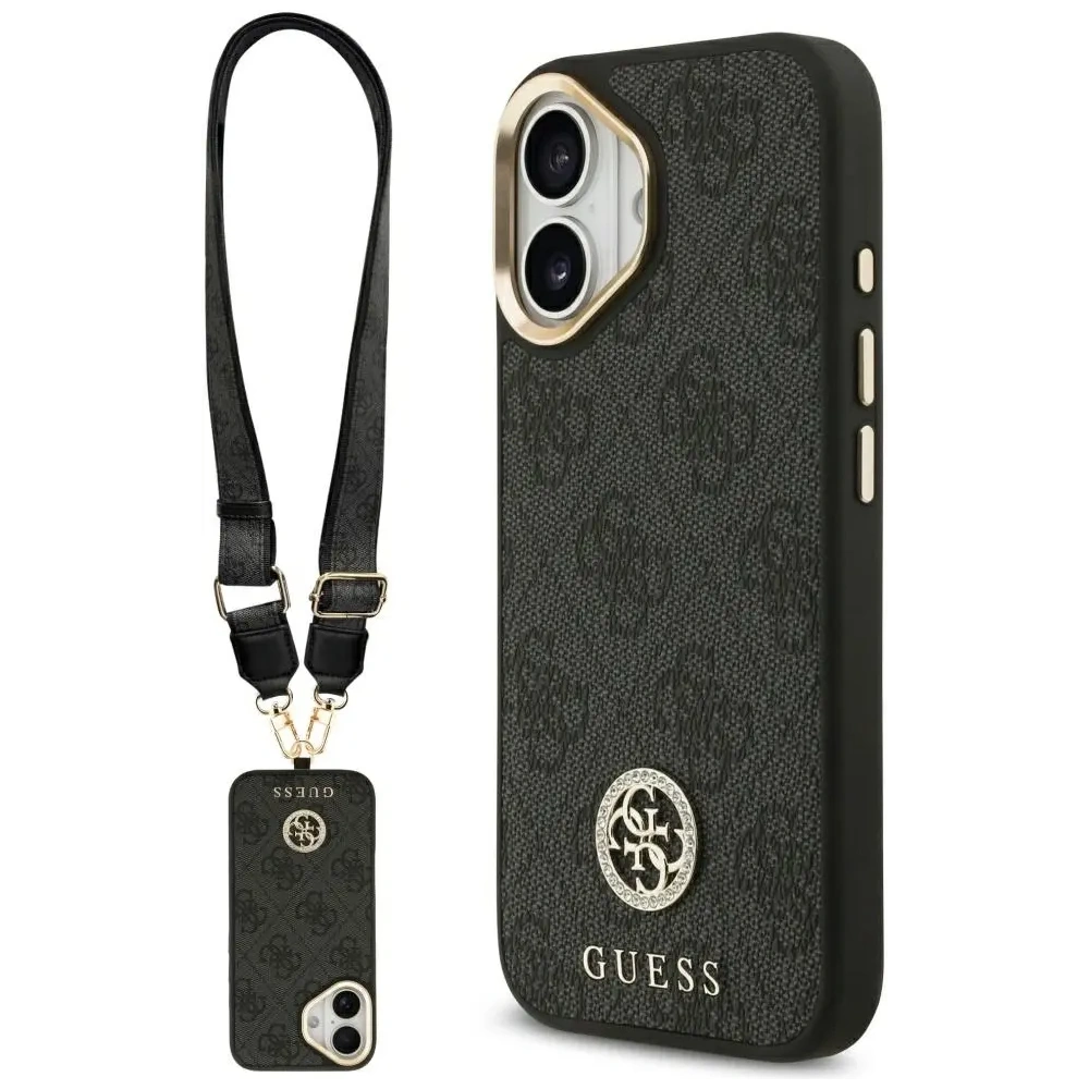 Etui Guess 4G Strass Logo & Big Strap Metal Buttons MagSafe do Apple iPhone 17 czarny