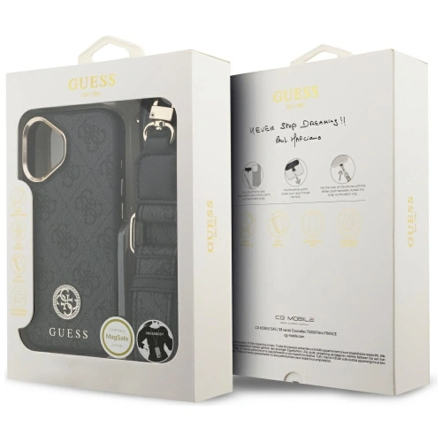 Etui Guess 4G Strass Logo & Big Strap Metal Buttons MagSafe do Apple iPhone 17 czarny