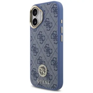 Etui Guess 4G Strass Logo & Big Strap Metal Buttons MagSafe do Apple iPhone 17 niebieski