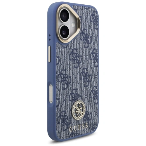 Etui Guess 4G Strass Logo & Big Strap Metal Buttons MagSafe do Apple iPhone 17 niebieski