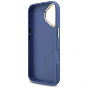 Etui Guess 4G Strass Logo & Big Strap Metal Buttons MagSafe do Apple iPhone 17 niebieski