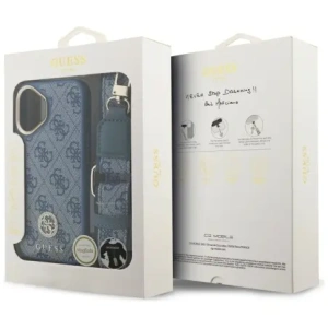 Etui Guess 4G Strass Logo & Big Strap Metal Buttons MagSafe do Apple iPhone 17 niebieski