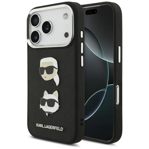 Etui Karl Lagerfeld FW Grained Karl & Choupette Heads Pins & Logo do Apple iPhone 17 Pro czarny