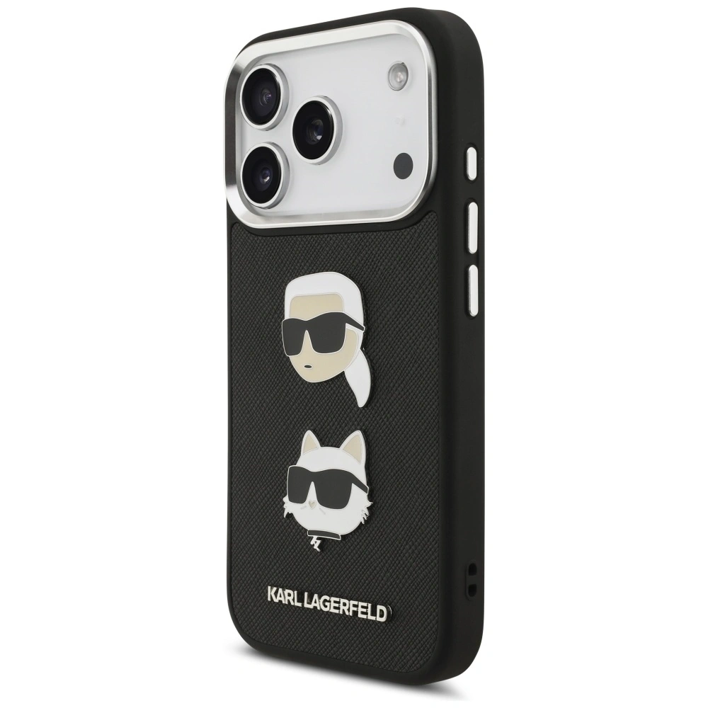 Etui Karl Lagerfeld FW Grained Karl & Choupette Heads Pins & Logo do Apple iPhone 17 Pro czarny